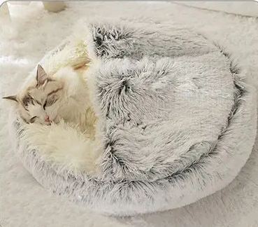 Soft Sleeping Nest Cave with Cover Round for Small Kittens